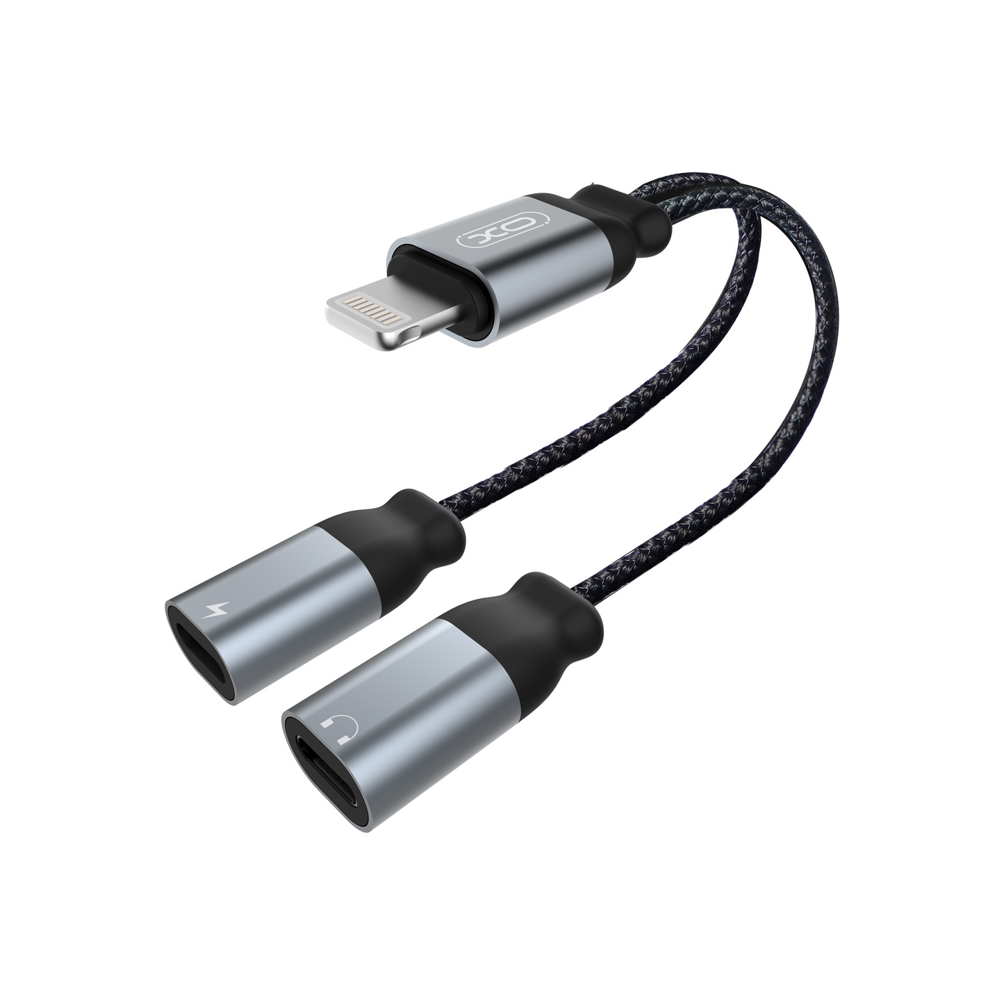 Audio adaptér Lightning - 2 x Lightning XO Design NB-R160A, Šedý