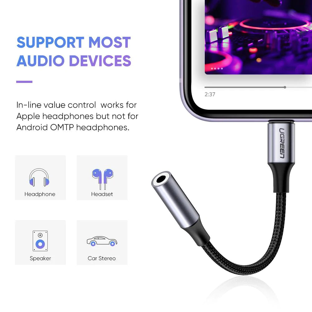 Adaptér Audio Lightning - 3.5mm UGREEN US211 (30756), Černý