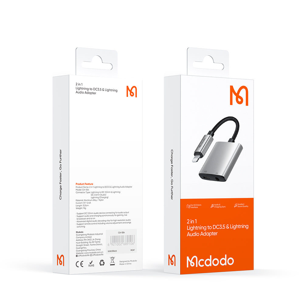Audio adaptér Lightning - Lightning / 3.5mm McDodo CA-5540 Wales, Šedý