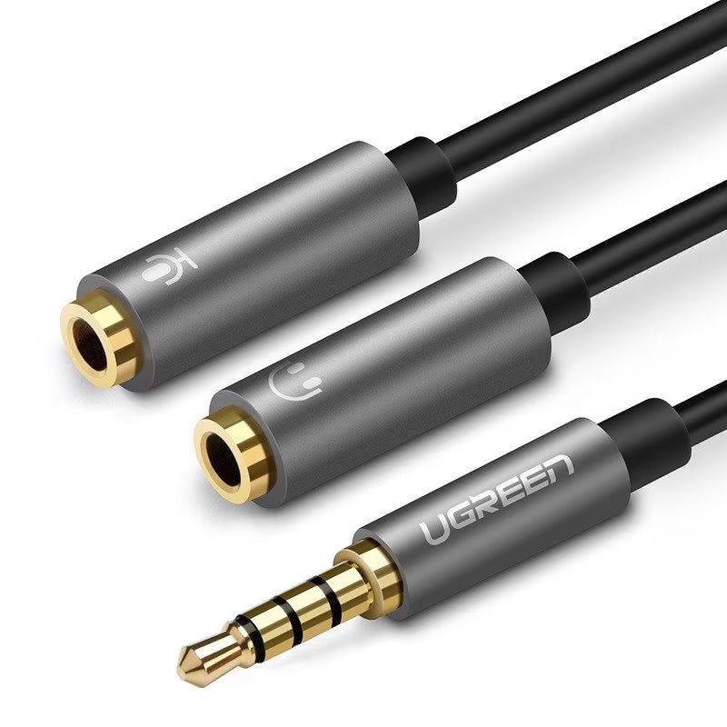 Audio adaptér 3.5mm - 2 x 3.5mm UGREEN AV141, 0.2m, šedý