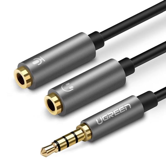 Audio adaptér 3,5 mm - 2 x 3,5 mm UGREEN AV141, 0,2 m, šedý