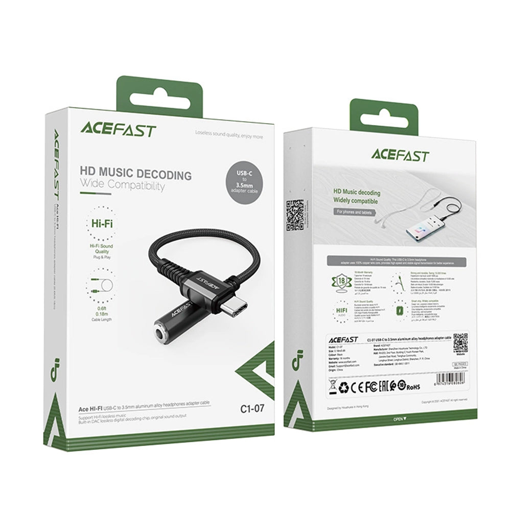 Audio adaptér USB-C - 3.5mm Acefast C1-07, Černý