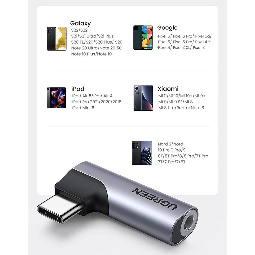 Audio adaptér USB-C - 3.5mm UGREEN CM460 (20194) úhlový, šedý