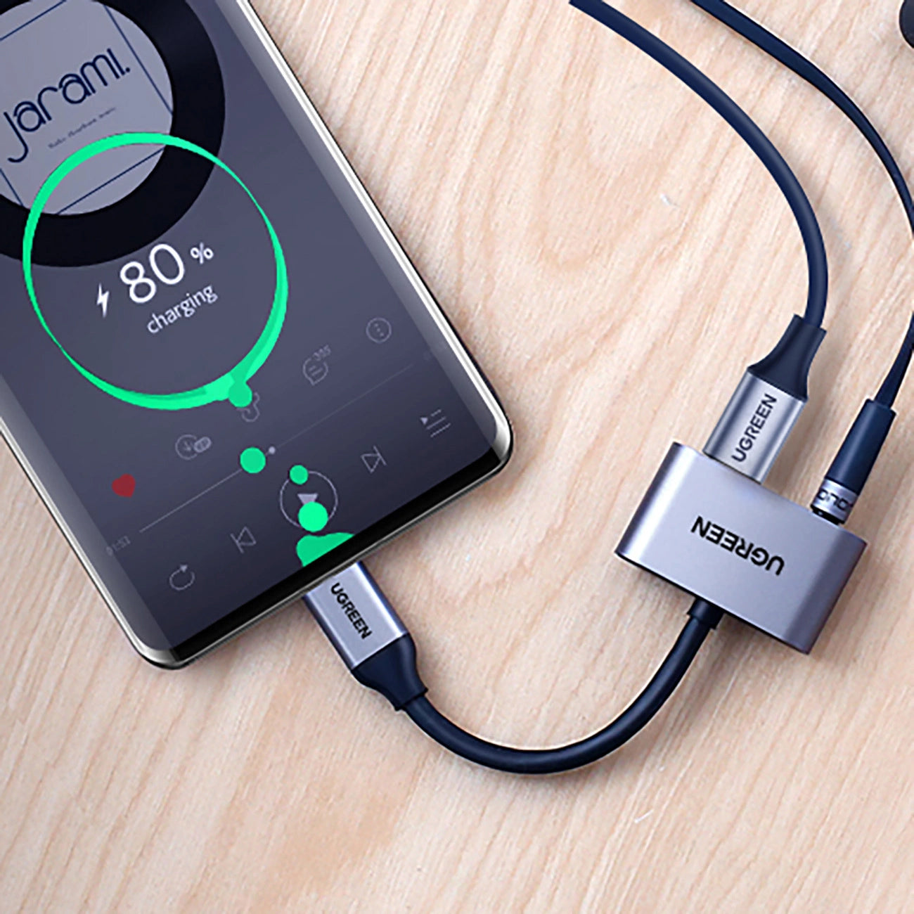 Audio adaptér USB-C - 3.5mm / USB-C UGREEN CM193, Šedý