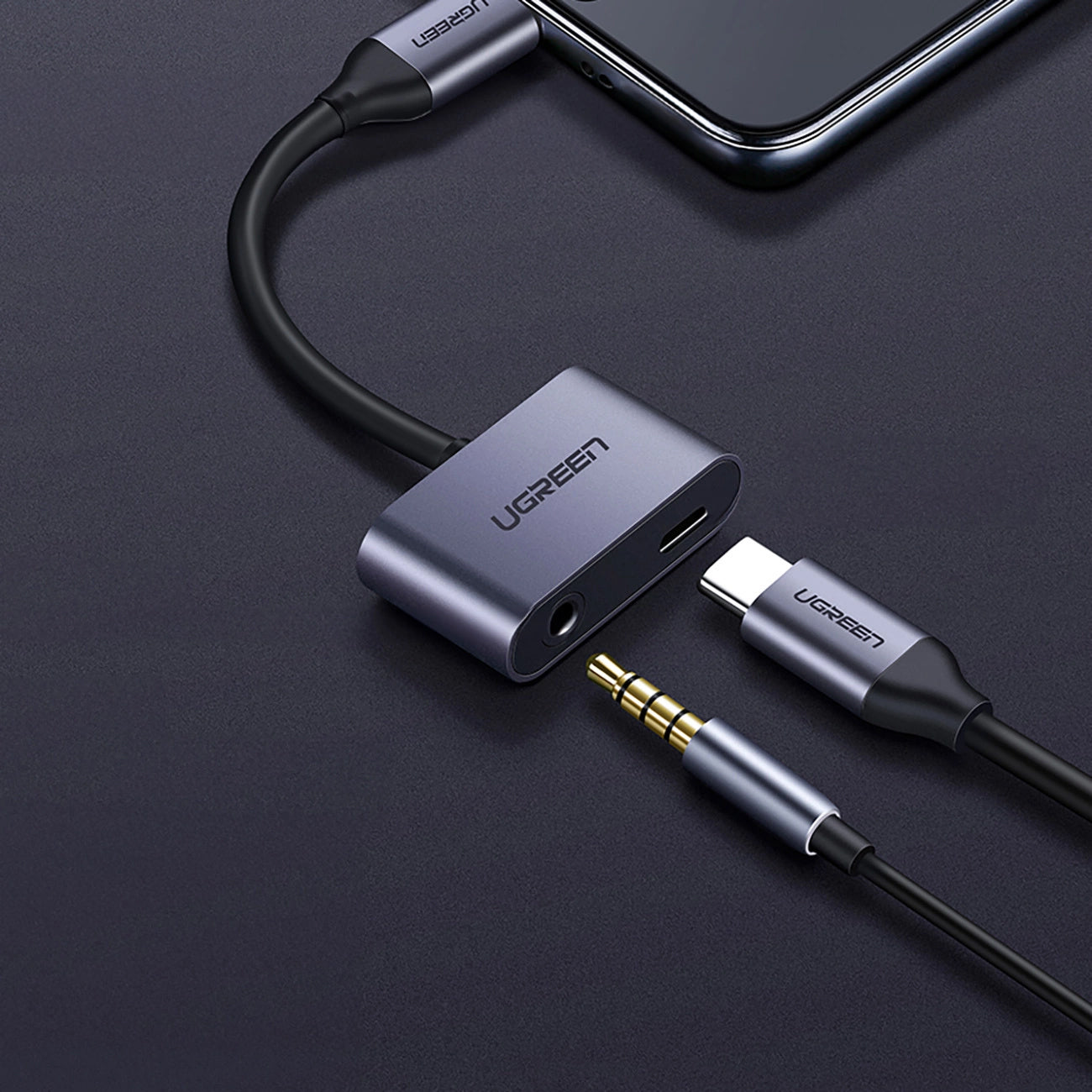 Audio adaptér USB-C - 3.5mm / USB-C UGREEN CM193, Šedý