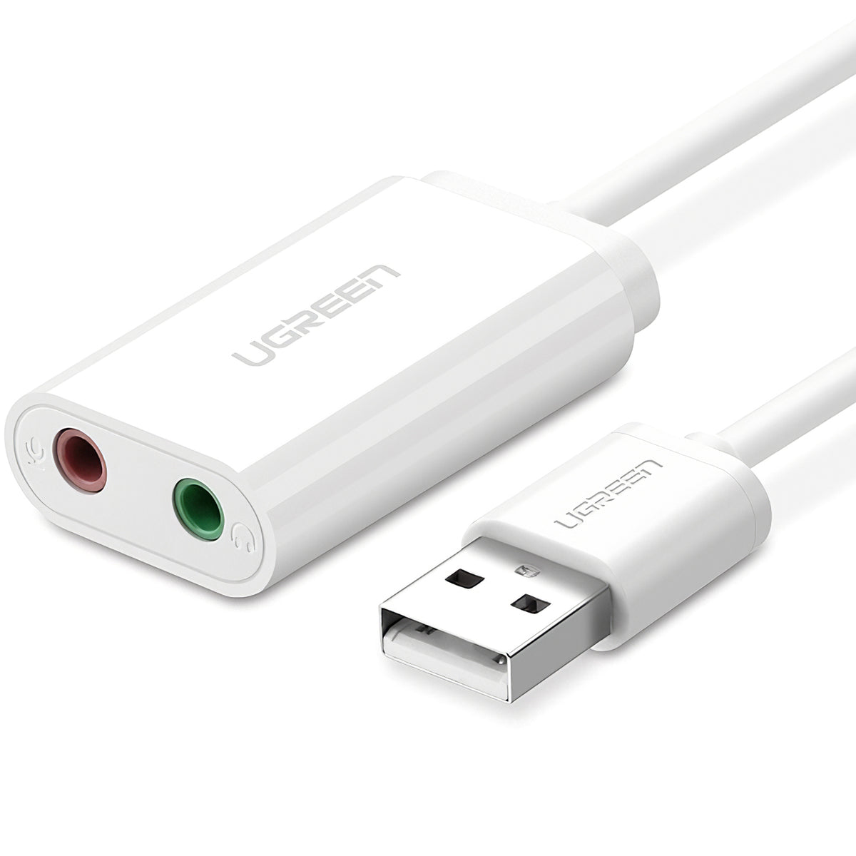 USB zvuková karta UGREEN US205, 2 x Jack 3.5mm, Bílá