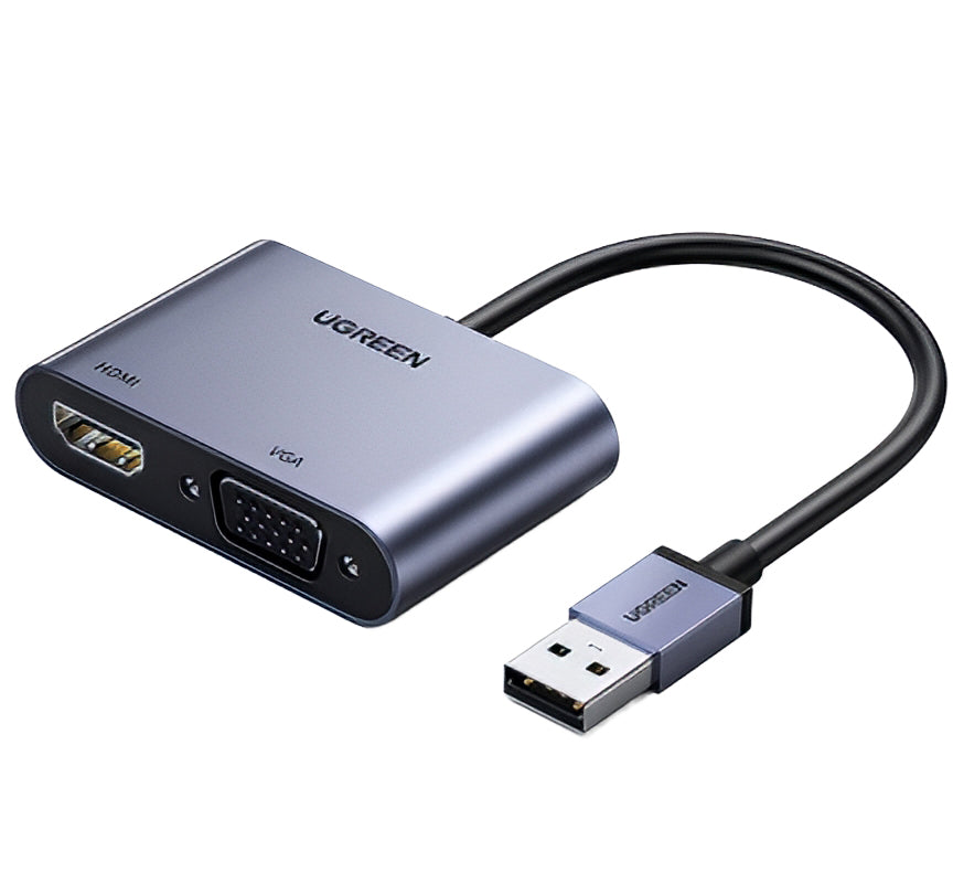 Video adaptér UGREEN CM449, USB-A - HDMI / VGA, 1080P, Šedý