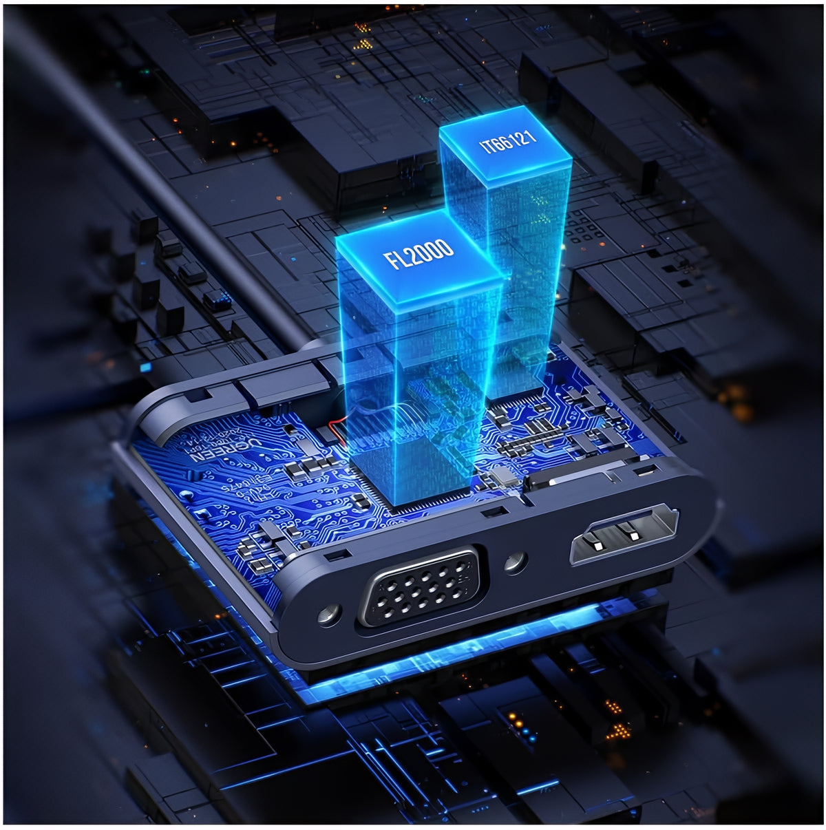 Video adaptér UGREEN CM449, USB-A - HDMI / VGA, 1080P, Šedý