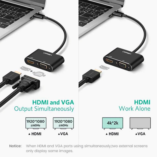 Adaptér Video UGREEN CM449, USB-A - HDMI / VGA, Šedý