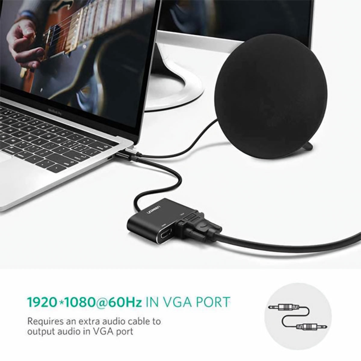 Video adaptér UGREEN CM449, USB-A - HDMI / VGA, 1080P, Šedý