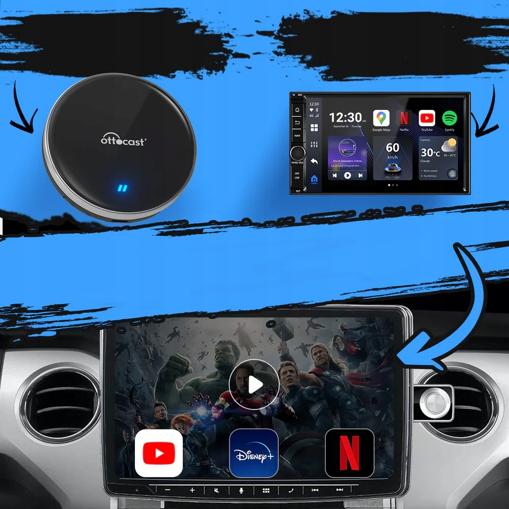 Adaptér Carplay / Android Auto Wireless Ottocast OttoAibox P3 Lite pro Apple iPhone / Android Series