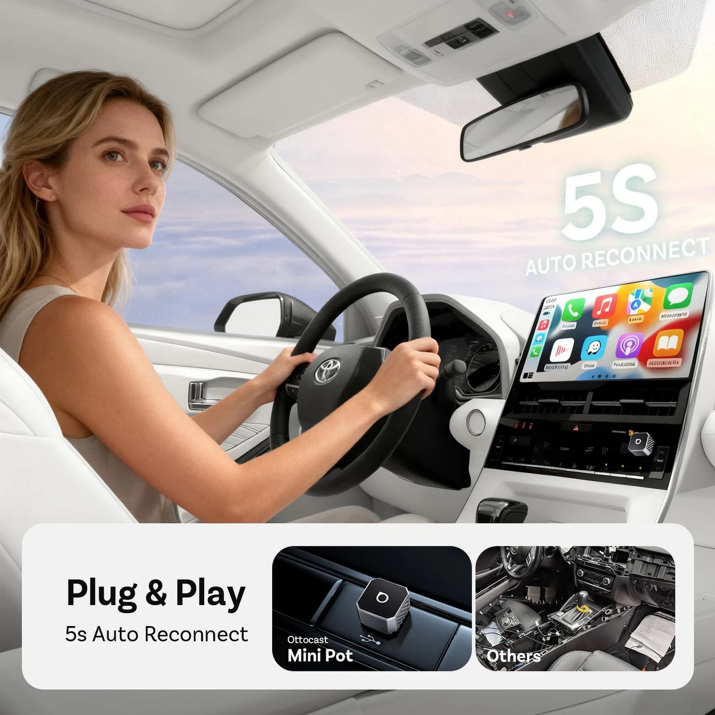 Bezdrátový adaptér Carplay / Android Auto Ottocast Mini Cube Style C pro Apple iPhone / Android Series CP88-T3