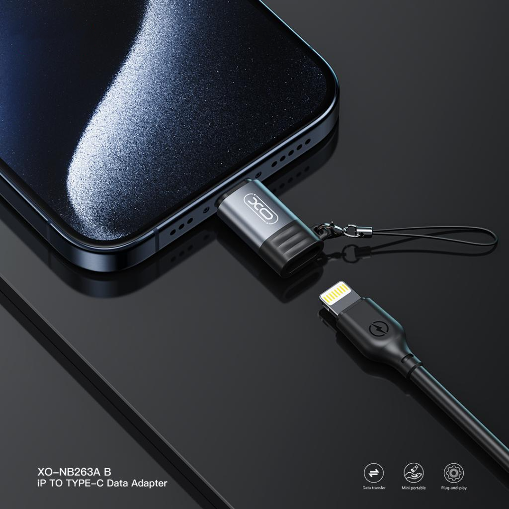 Adaptér pro data a nabíjení Lightning - USB-C XO Design NB263B, Černý