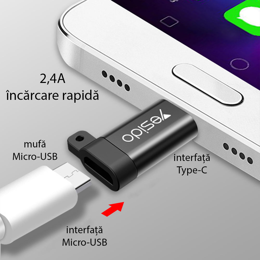 Adaptér pro data a nabíjení microUSB - USB-C Yesido GS04, černý