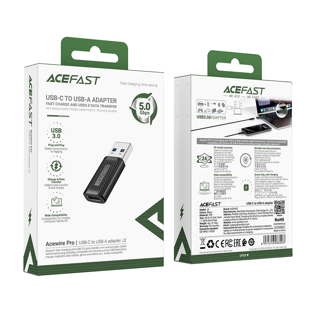 Adaptér pro data a nabíjení USB-C - USB-A Acefast J2, černý