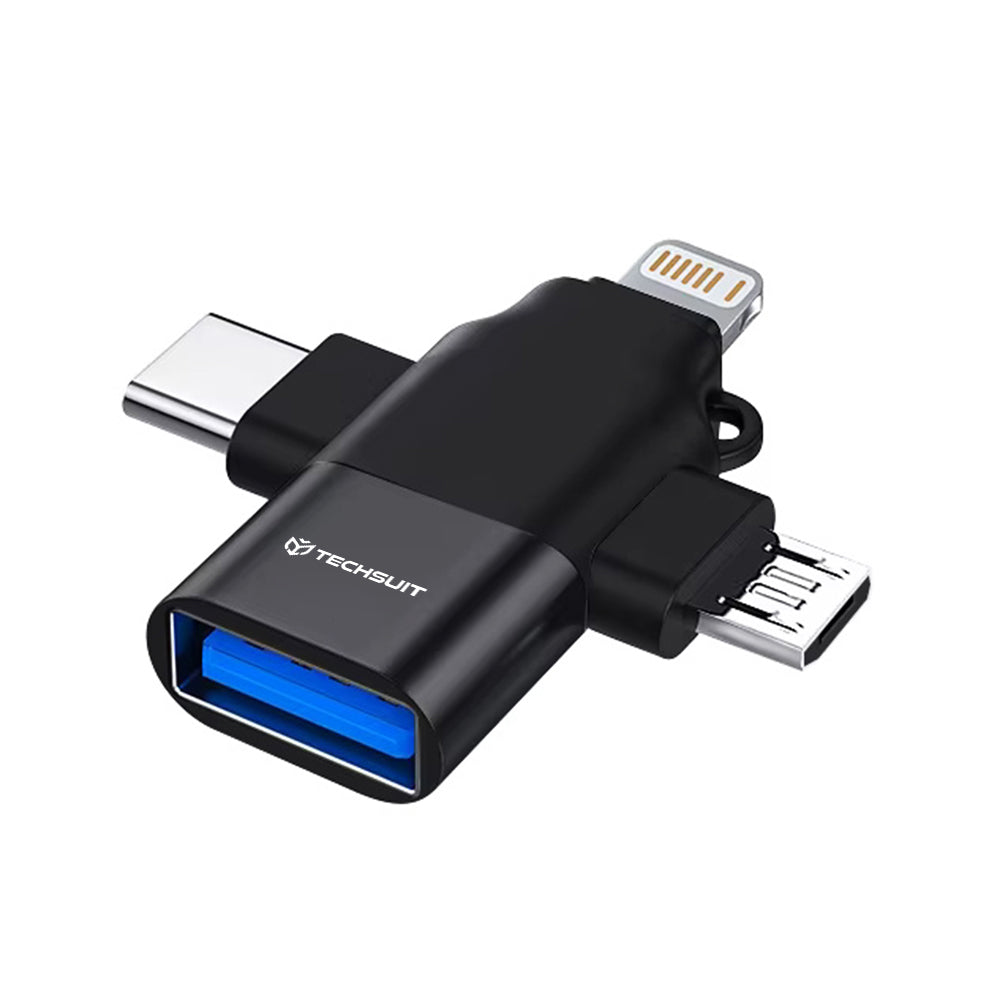 Adaptér OTG Lightning / microUSB / USB-C - USB-A Techsuit A17 SoundVoltX, Černý