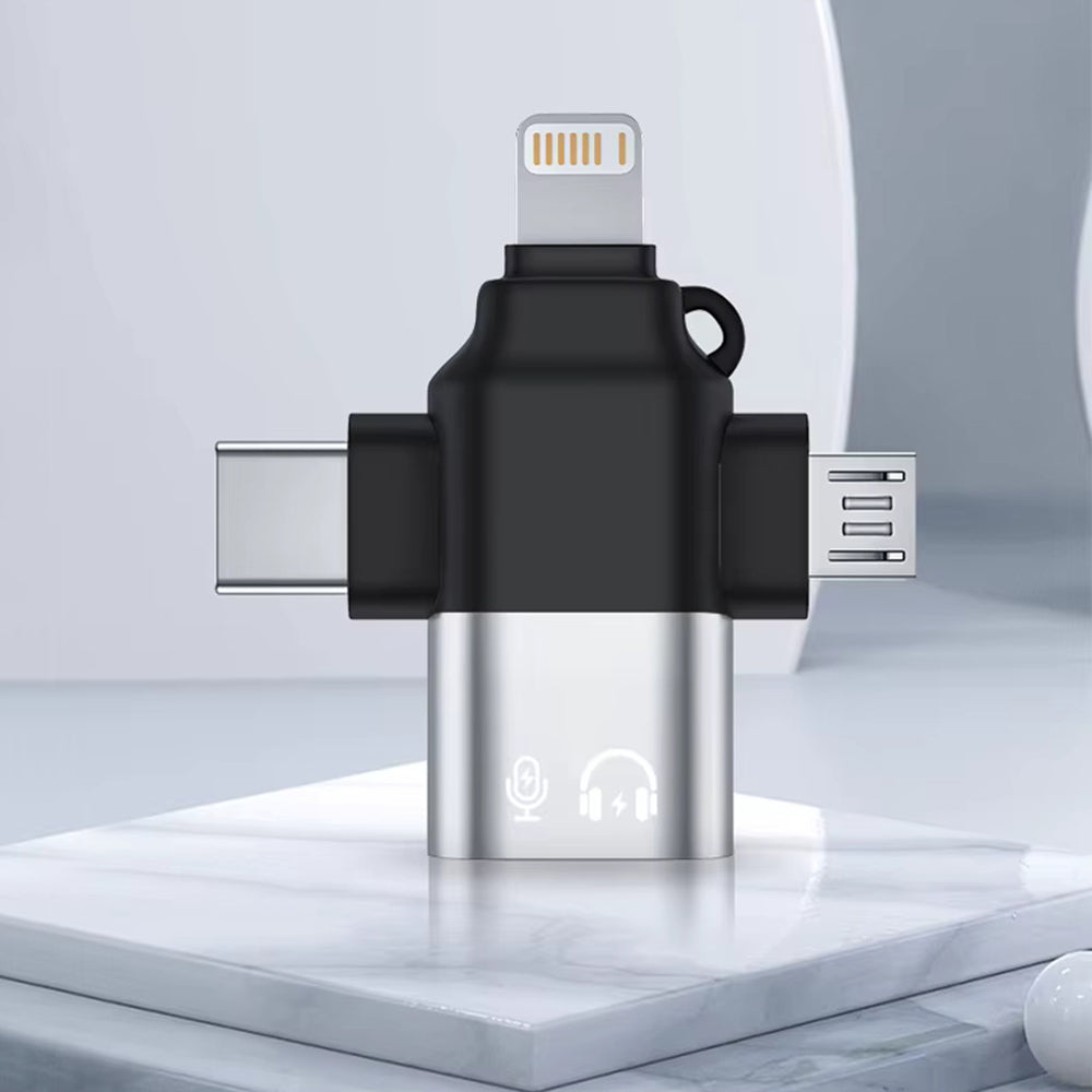 Adaptér OTG Lightning / microUSB / USB-C - USB-A Techsuit A17 SoundVoltX, Černý