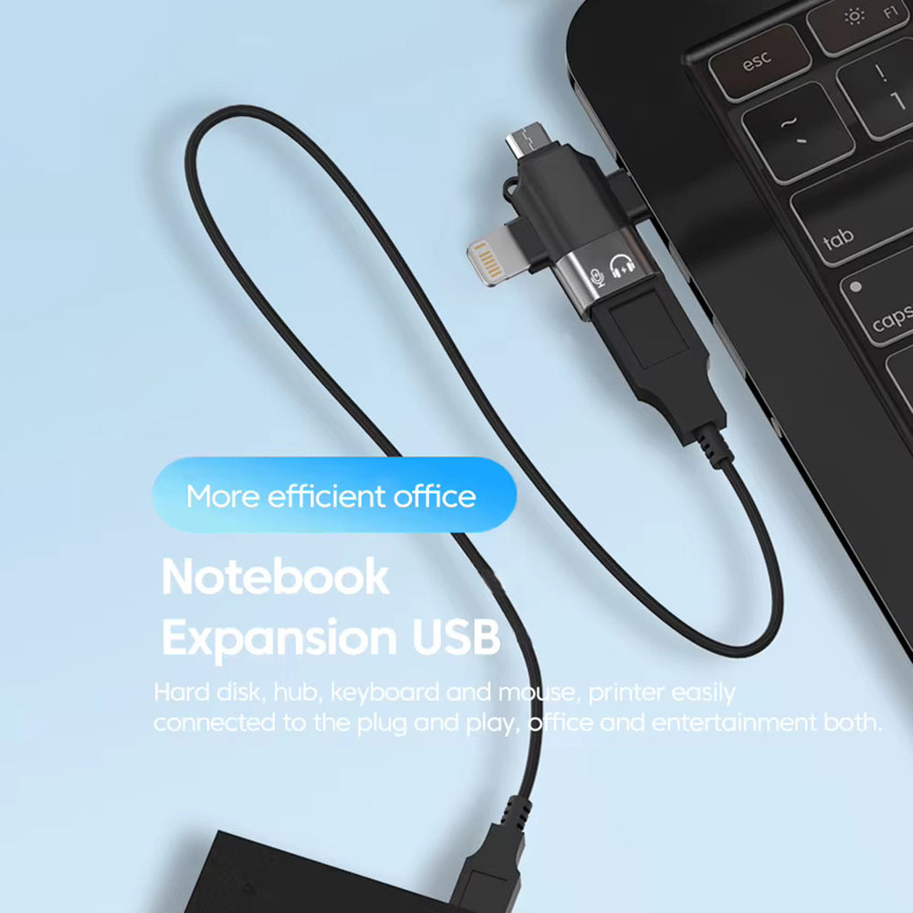 Adaptér OTG Lightning / microUSB / USB-C - USB-A Techsuit A17 SoundVoltX, Černý
