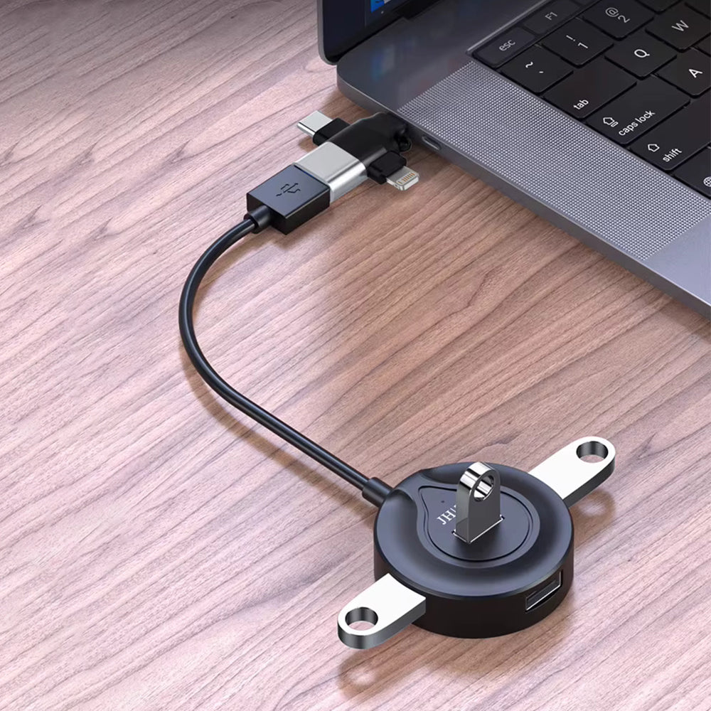Adaptér OTG Lightning / microUSB / USB-C - USB-A Techsuit A17 SoundVoltX, Černý