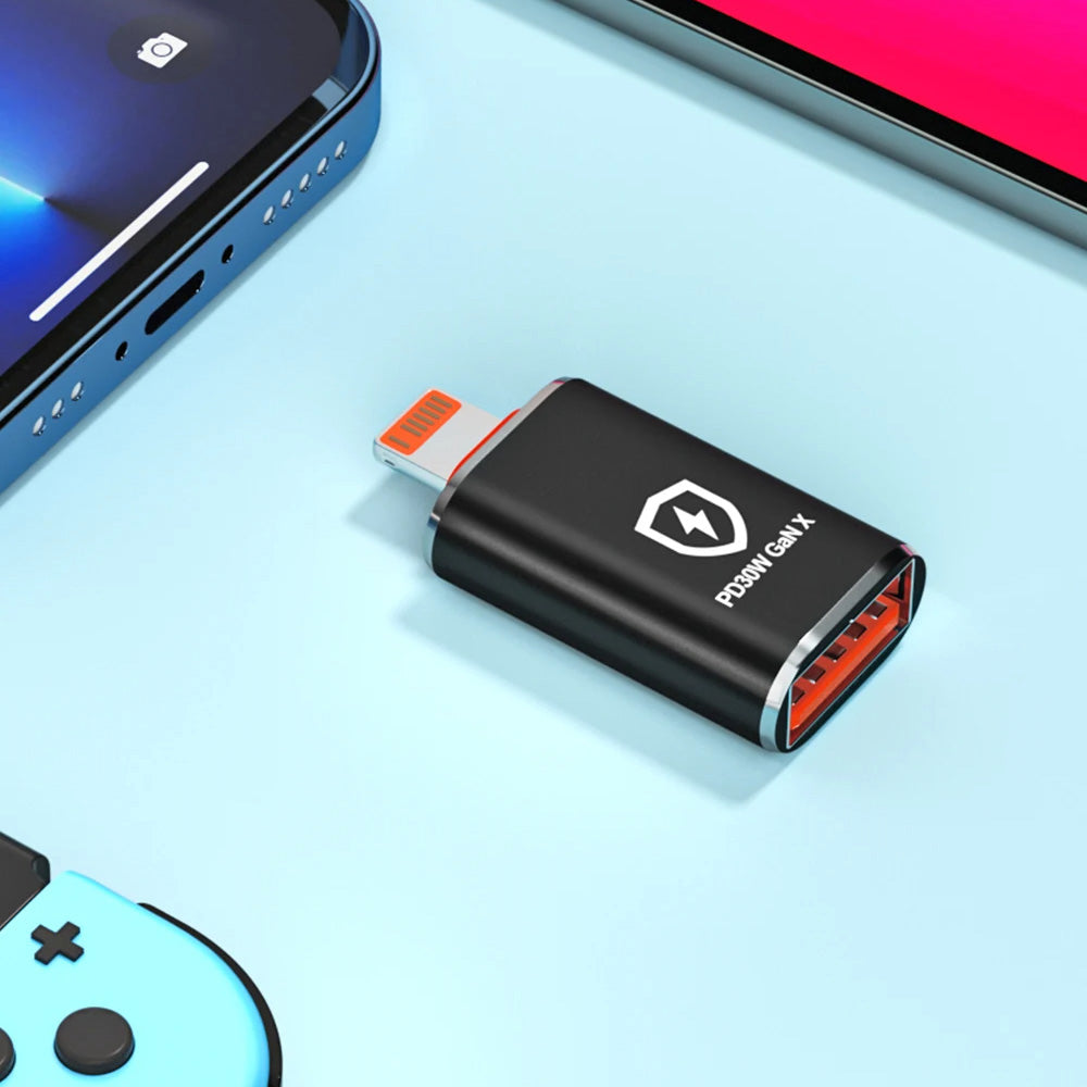 OTG Lightning - USB-A Techsuit A6 HyperPort Adapter, Black Orange