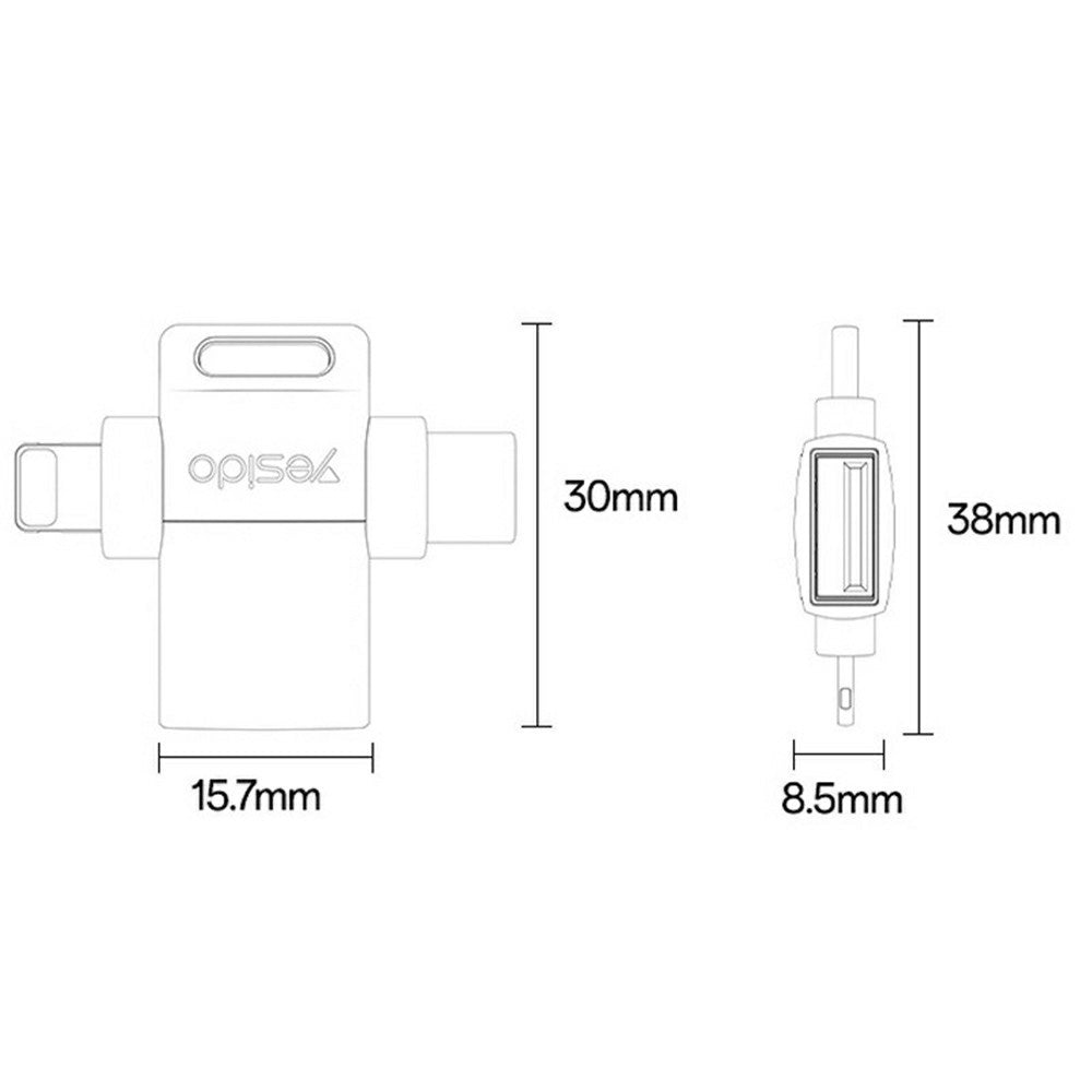 Adaptér OTG Lightning / USB-C - USB-A Yesido GS35, šedý