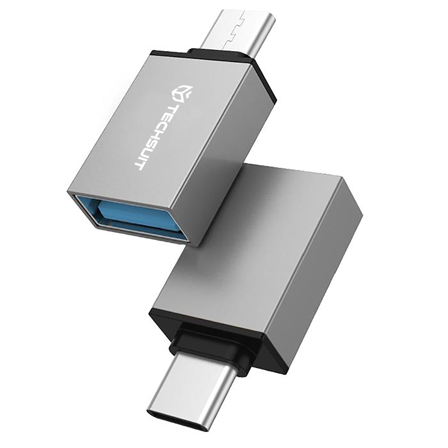 Adaptér OTG microUSB / USB-C - USB-A Techsuit A13 DuoVoltX, šedý, sada 2 kusy