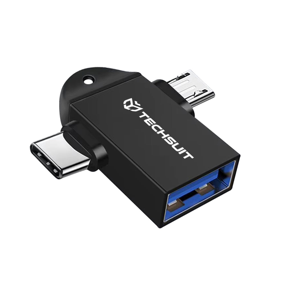 Adaptér OTG microUSB / USB-C - USB-A Techsuit A16 TwoVoltX, Černý