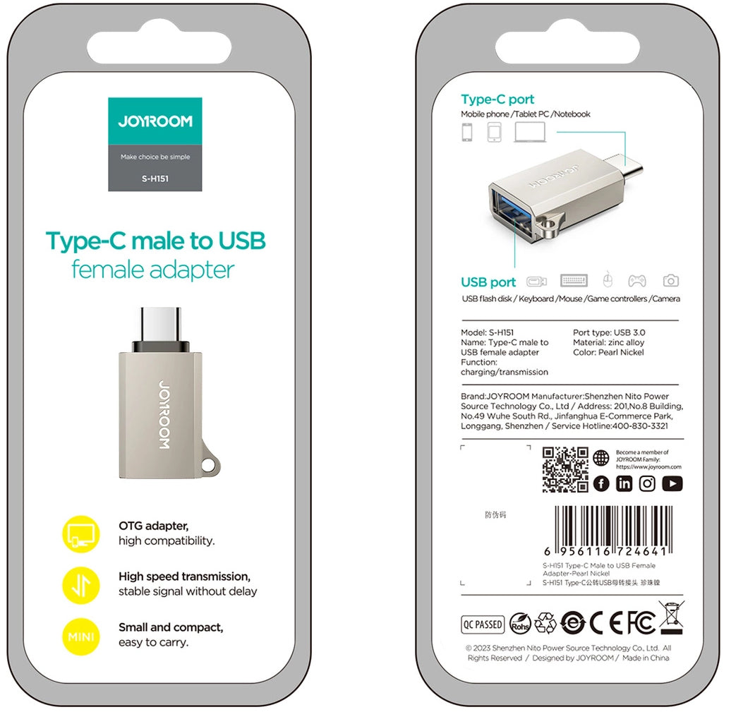 Adaptér OTG USB-C - USB-A Joyroom S-H151, Stříbrný
