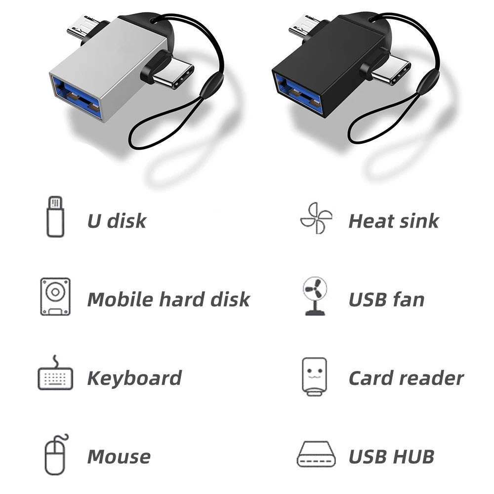 Adaptér OTG microUSB / USB-C - USB-A Techsuit A15 AluCoreX, Černý