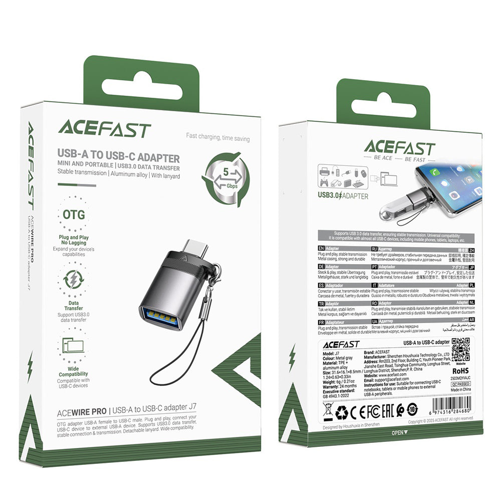 Adaptér OTG USB-C - USB-A Acefast J7, šedý