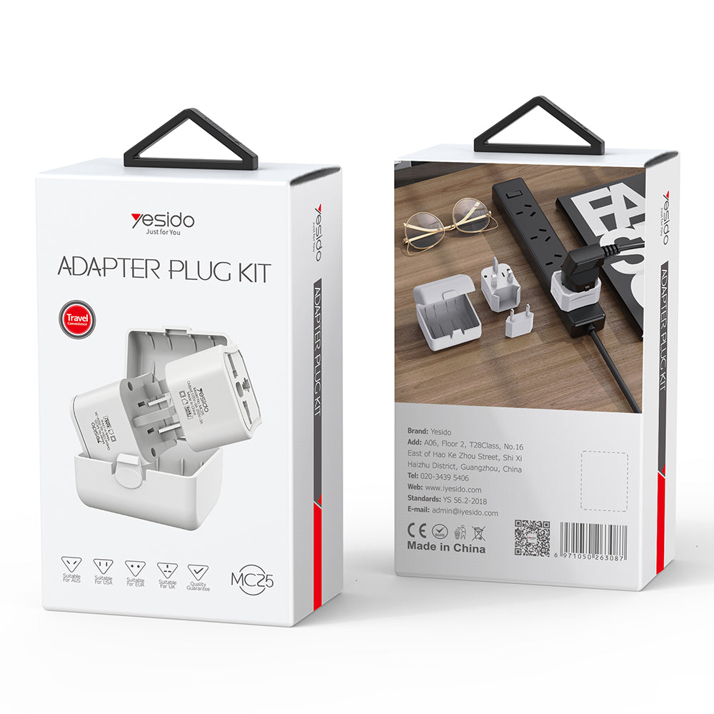 Adaptor síťový Yesido MC25 Travel CN/ US / EU / UK, bílý