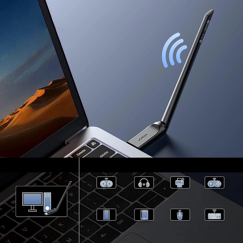 Bezdrátový adaptér UGREEN AX900 (75109), Dual Band, Wi-Fi 6, 600Mbps, černý