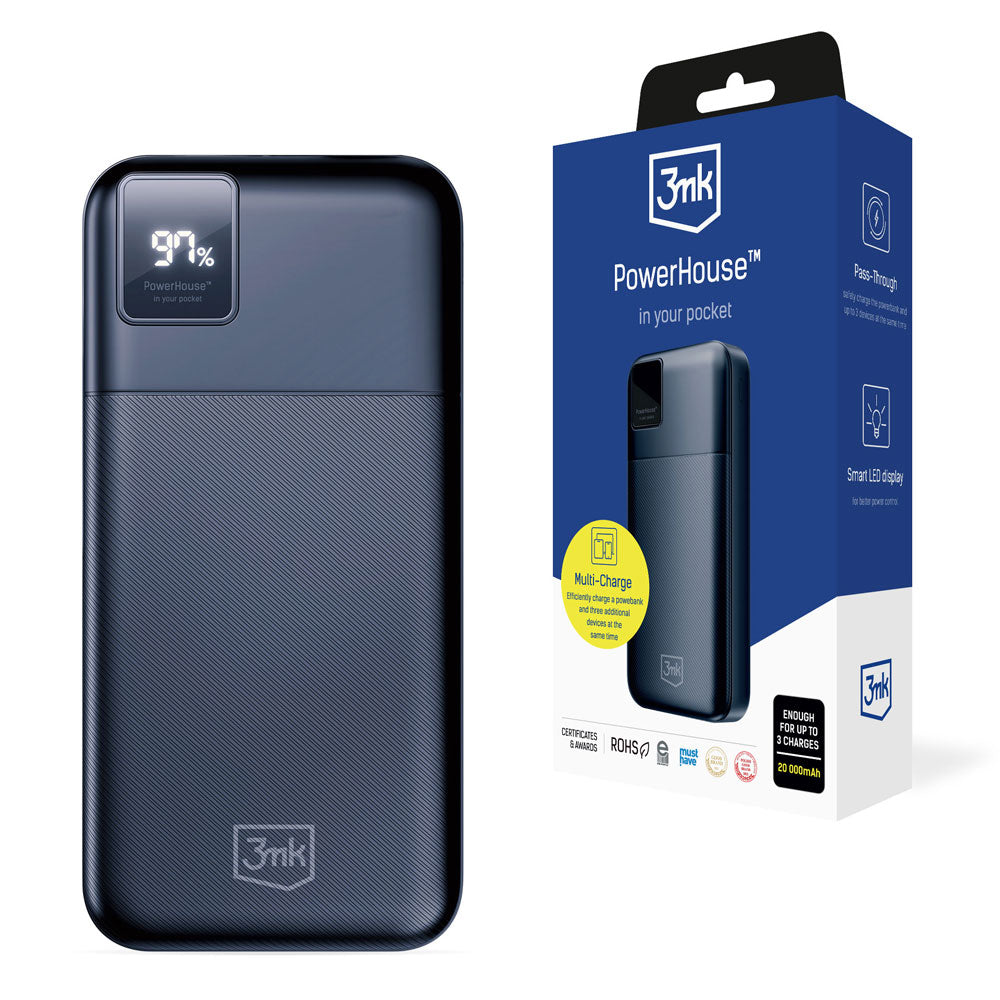 3MK PowerHouse externí baterie, 20000mAh, 22,5W, QC + PD, 1 x USB-A - 1 x USB-C, černá