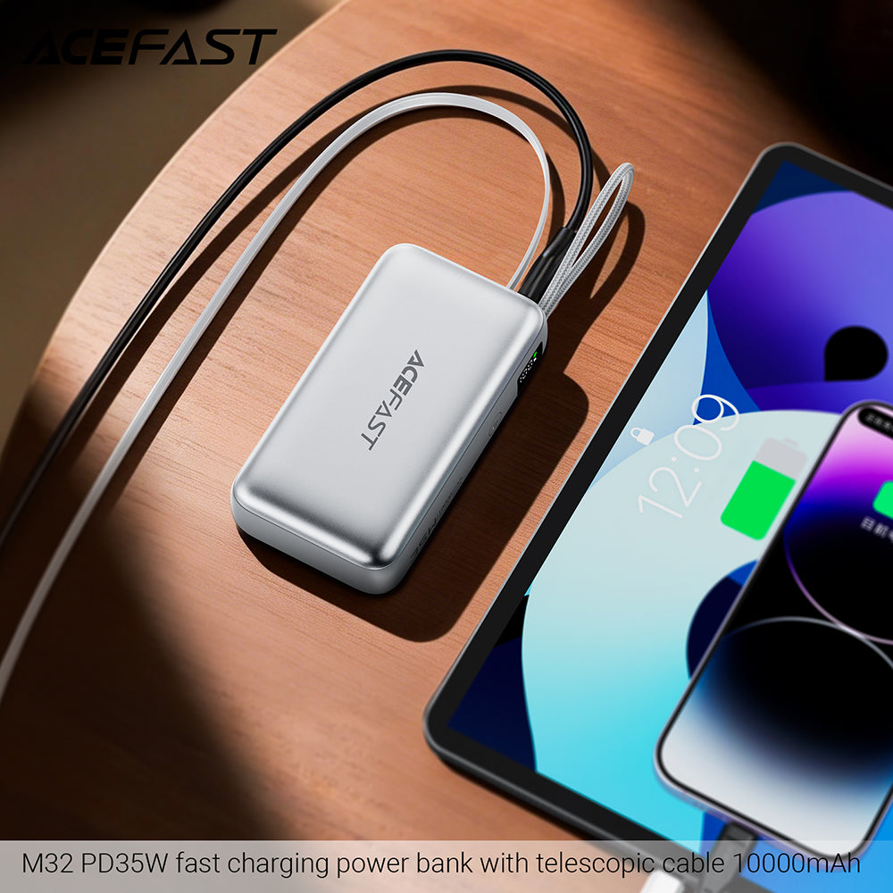 Externí baterie Acefast M32, 10000mAh, 35W, PD, 2 x USB-C, Stříbrná