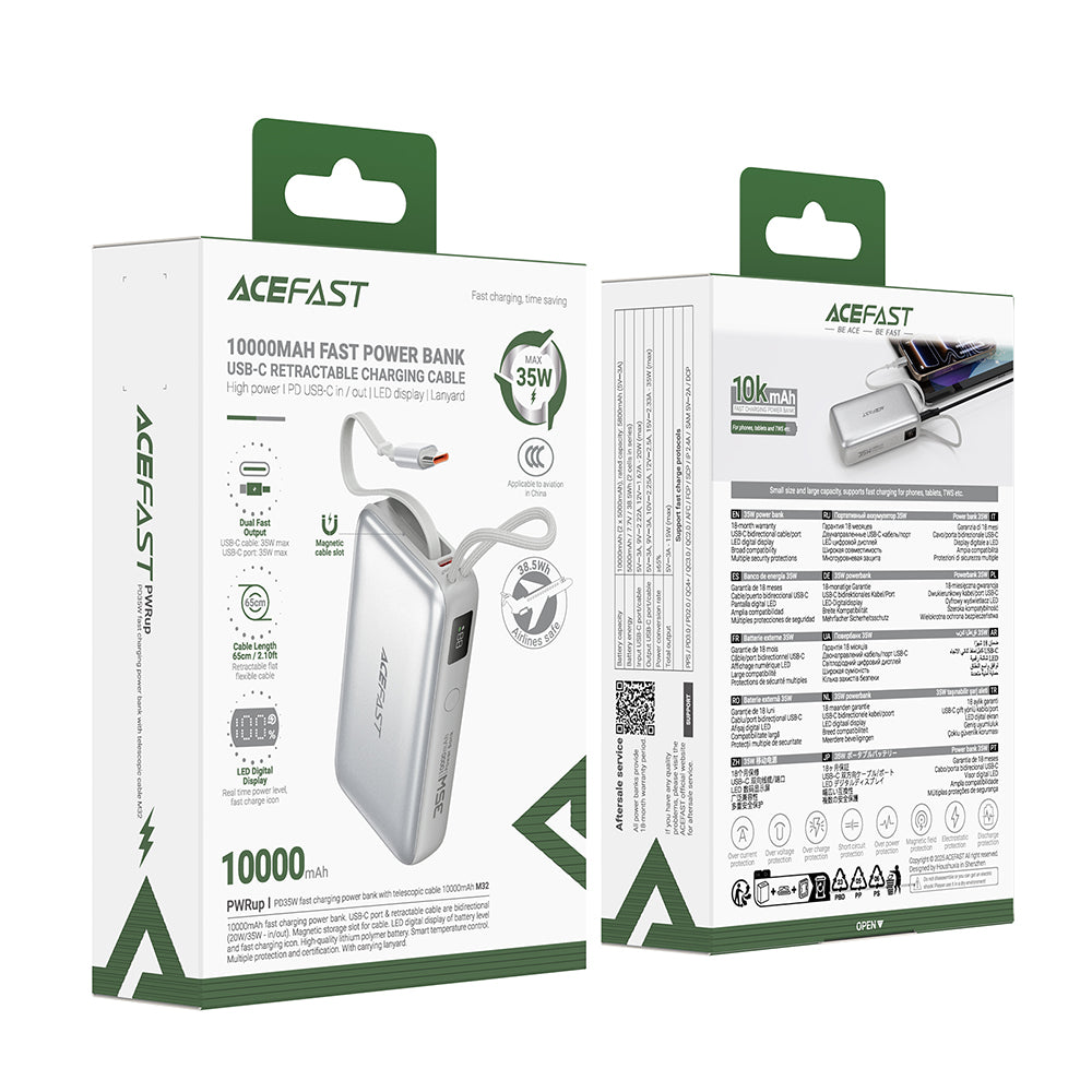 Externí baterie Acefast M32, 10000mAh, 35W, PD, 2 x USB-C, Stříbrná