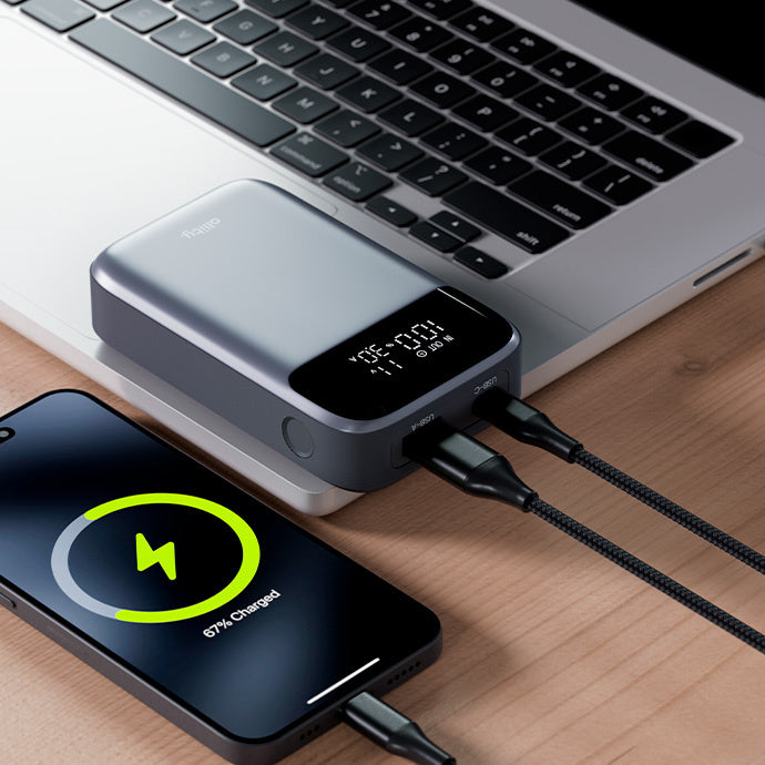 Externí baterie Allity. APB-200 PocketPower, 10000mAh, 33W, QC + PD, 1 x USB-A - 1 x USB-C, Šedá