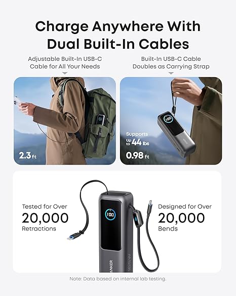 Externí baterie Anker, 25000mAh, 165W, QC + PD, 1 x USB-A - 3 x USB-C, Šedá A1695H11