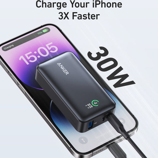 Externí baterie Anker 533, 10000mAh, 30W, QC + PD, 1 x USB-A - 2 x USB-C, Černá A1256G11