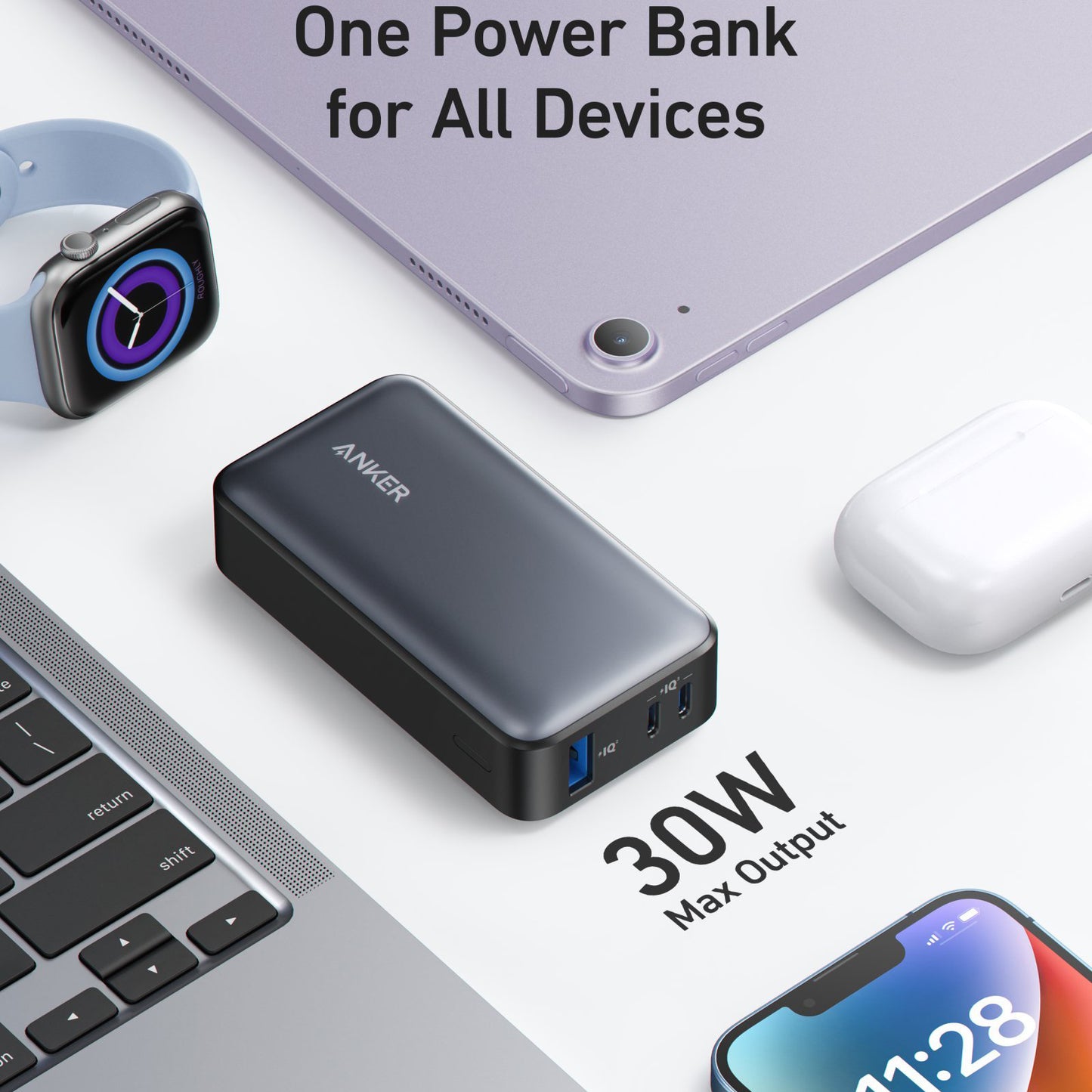 Externí baterie Anker 533, 10000mAh, 30W, QC + PD, 1 x USB-A - 2 x USB-C, Černá A1256G11