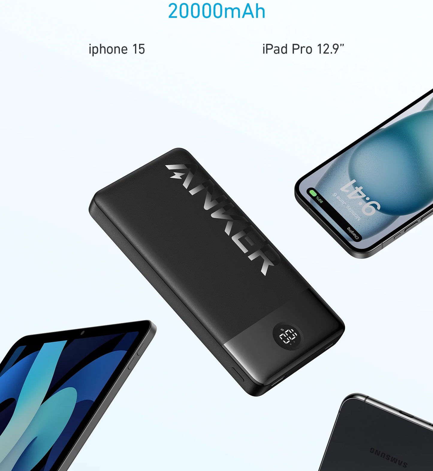 Externí baterie Anker PowerCore 326, 20000mAh, 15W, 1 x USB-A - 1 x USB-C, černá A1367G11