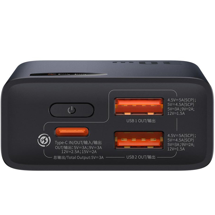 Externí baterie Baseus Adaman2, 10000mAh, 30W, QC + PD, 1 x USB-C - 2 x USB-A, Černá PPAD040101