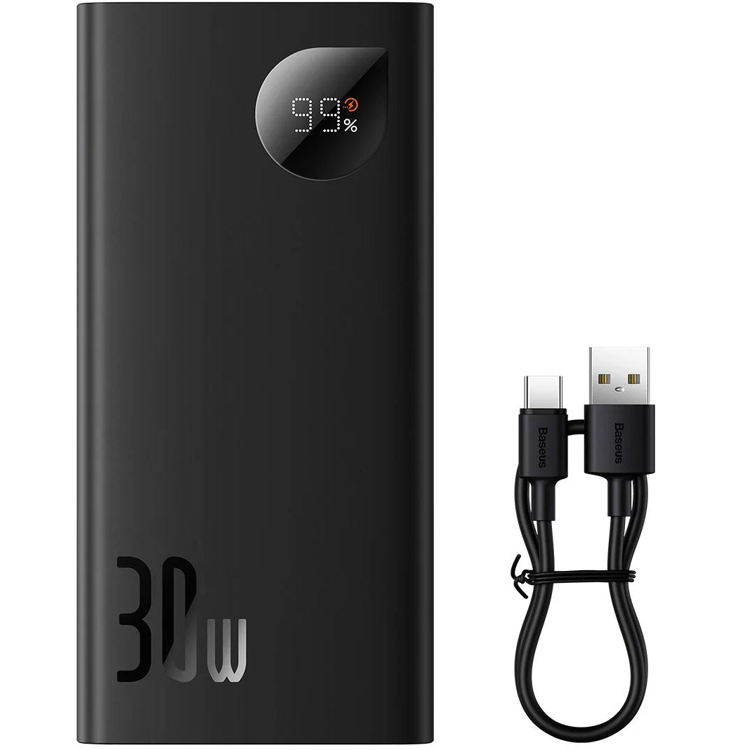 Externí baterie Baseus Adaman2, 10000mAh, 30W, QC + PD, 1 x USB-C - 2 x USB-A, Černá PPAD040101