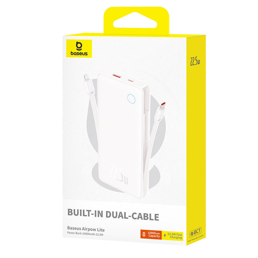 Baseus Airpow Lite External Battery, 10000mAh, 22.5W, QC + PD, 1 x Lightning - 1 x USB-A - 2 x USB-C, White P10067501213-00