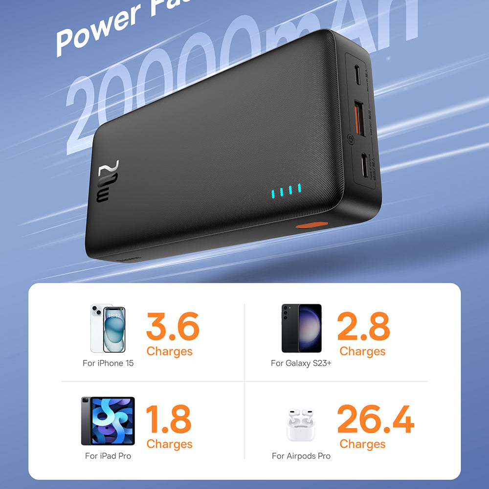 Externí baterie Baseus Airpow, 20000mAh, 20W, QC + PD, 1 x USB-A - 1 x USB-C, Černá P10022804113-00
