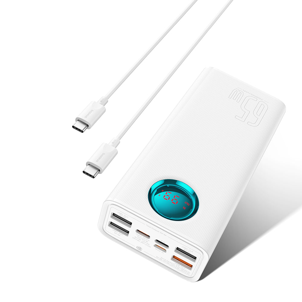 Externí baterie Baseus Amblight Digital Display, 26800mAh, 65W, QC + PD, 1 x USB-C - 4 x USB-A, Bílá P10022402223-00