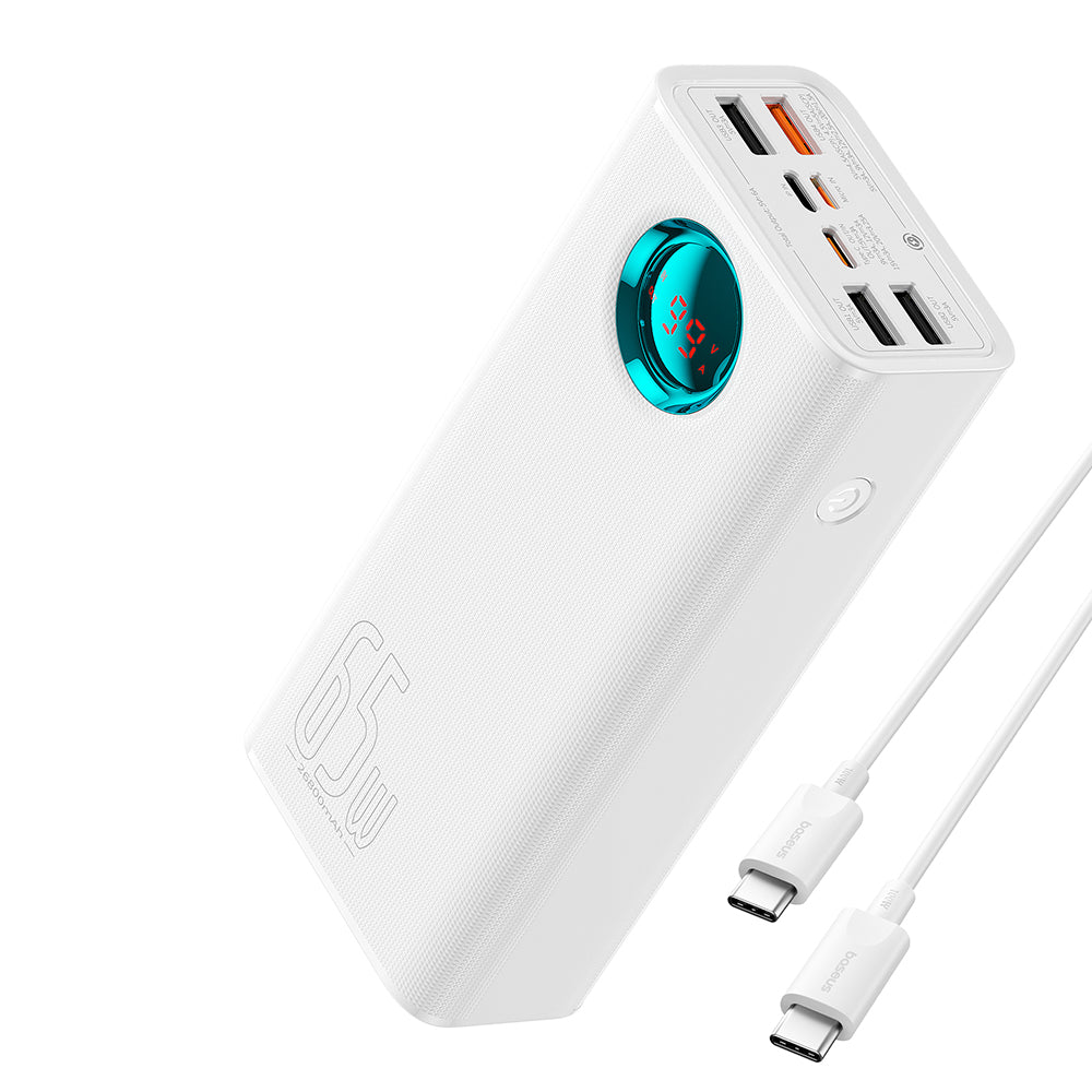 Externí baterie Baseus Amblight Digital Display, 26800mAh, 65W, QC + PD, 1 x USB-C - 4 x USB-A, Bílá P10022402223-00