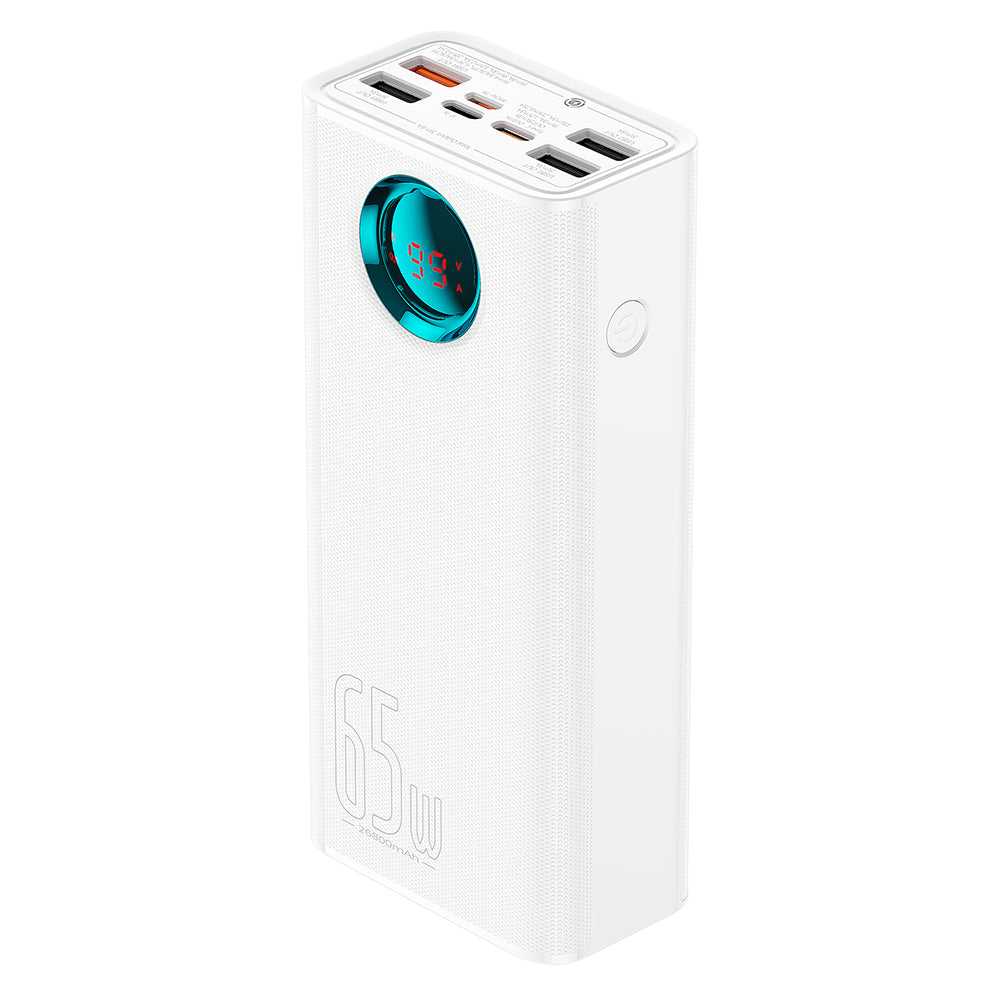 Externí baterie Baseus Amblight Digital Display, 26800mAh, 65W, QC + PD, 1 x USB-C - 4 x USB-A, Bílá P10022402223-00