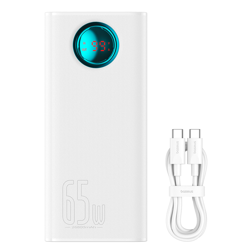 Externí baterie Baseus Amblight Digital Display, 26800mAh, 65W, QC + PD, 1 x USB-C - 4 x USB-A, Bílá P10022402223-00