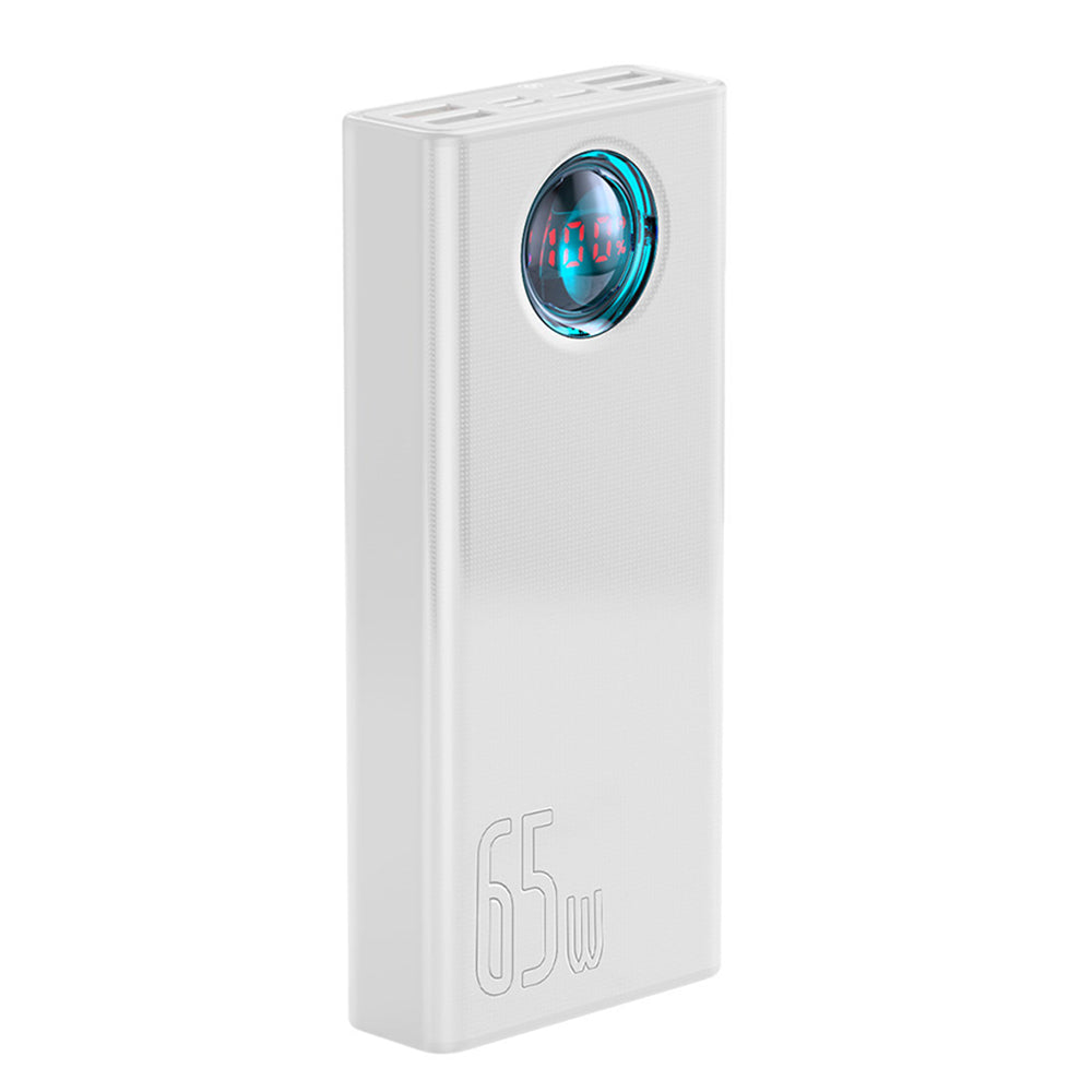 Externí baterie Baseus Amblight Digital Display, 30000mAh, 65W, QC + PD, 1 x USB-C - 4 x USB-A, Bílá PPLG000102