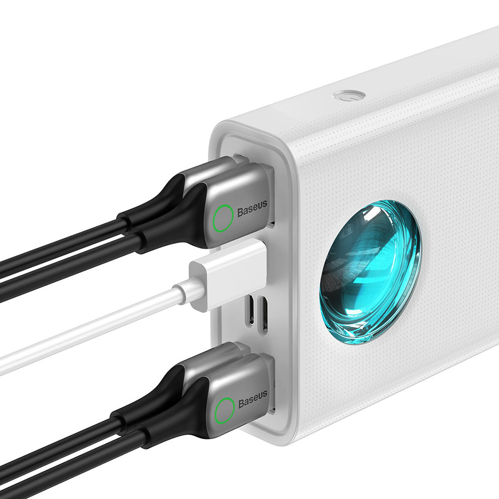 Externí baterie Baseus Amblight Digital Display, 30000mAh, 65W, QC + PD, 1 x USB-C - 4 x USB-A, Bílá PPLG000102